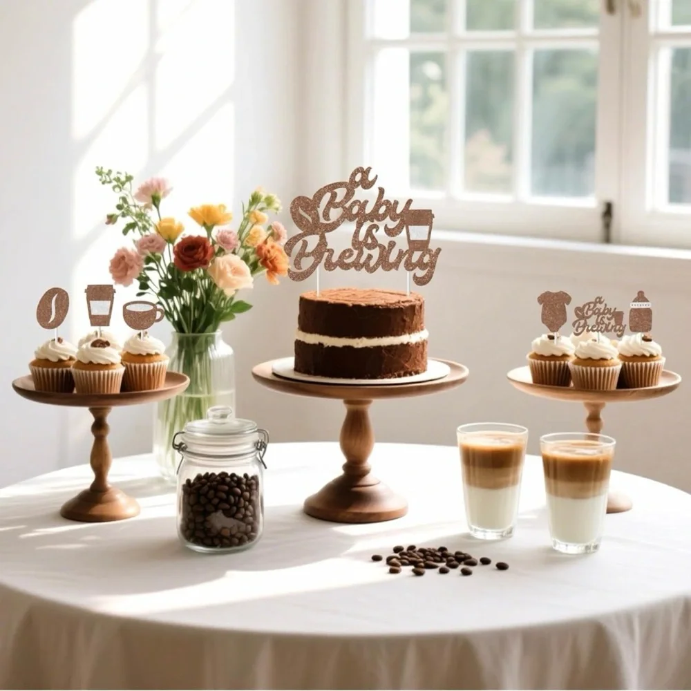 Coffee Theme Brown Glitter Cake Topper Set for Baby Showers